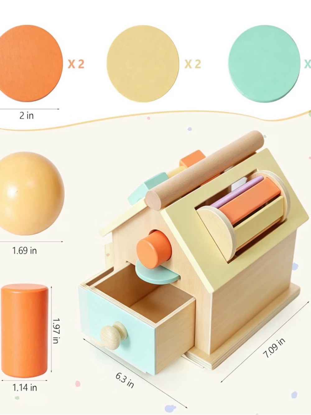 Montessori Wooden Activity Toy 5-in-1 Shape Sorter Ball Drop NIB